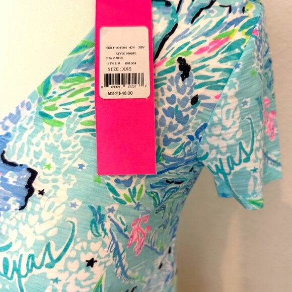 Lilly Pulitzer "Lilly Loves Texas" Etta v-neck top Ladies XXS - NWT - Picture 5 of 10